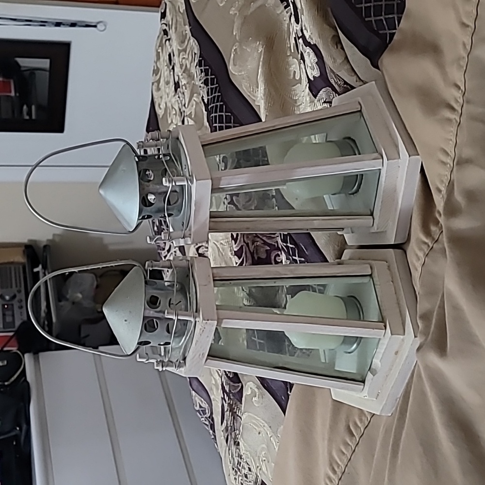 Set of 2 glass Light house candle lanterns
